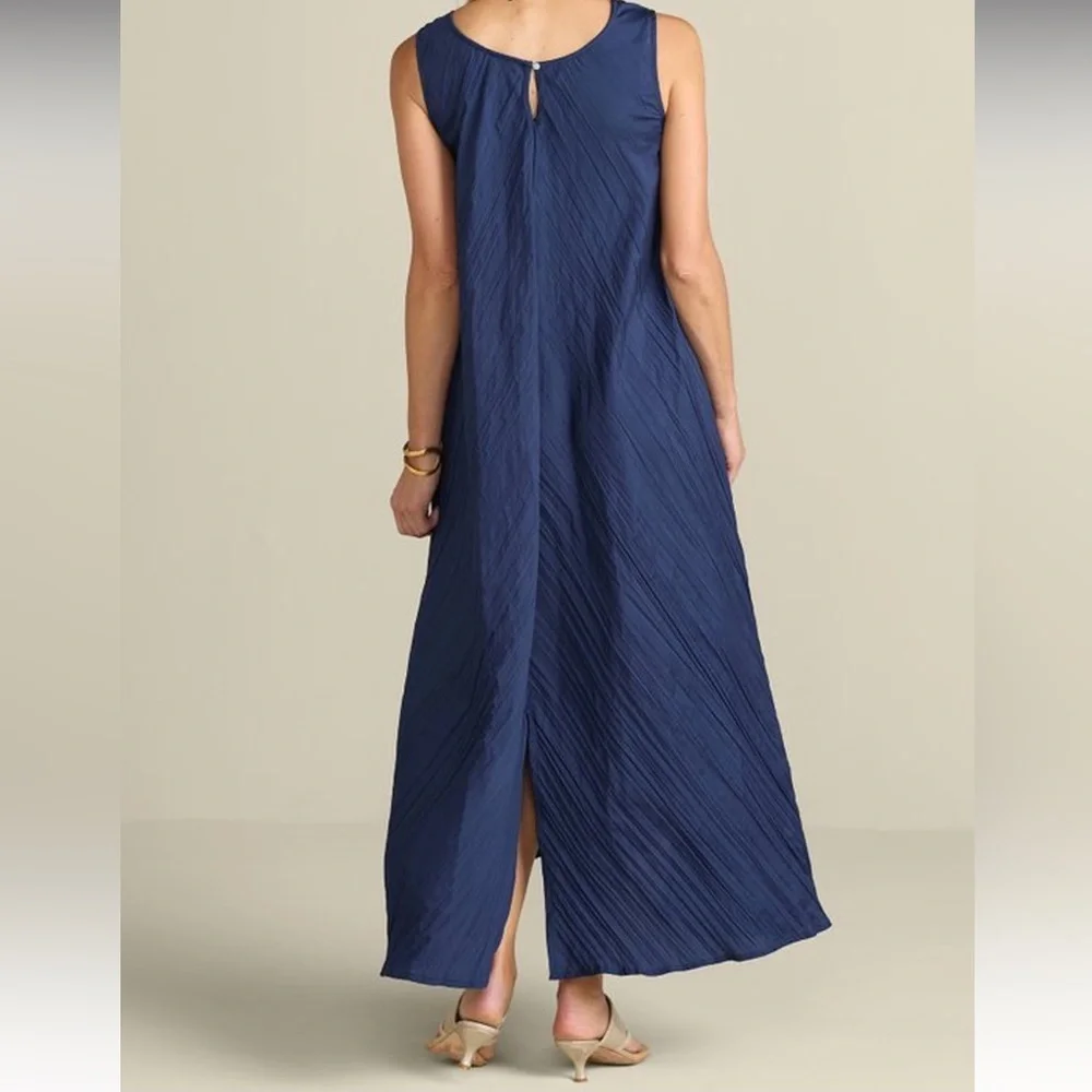 Soft Surroundings Mizu Dress Blues Flowy Maxi Dress Size XL Back Slit NWT - Picture 4 of 13